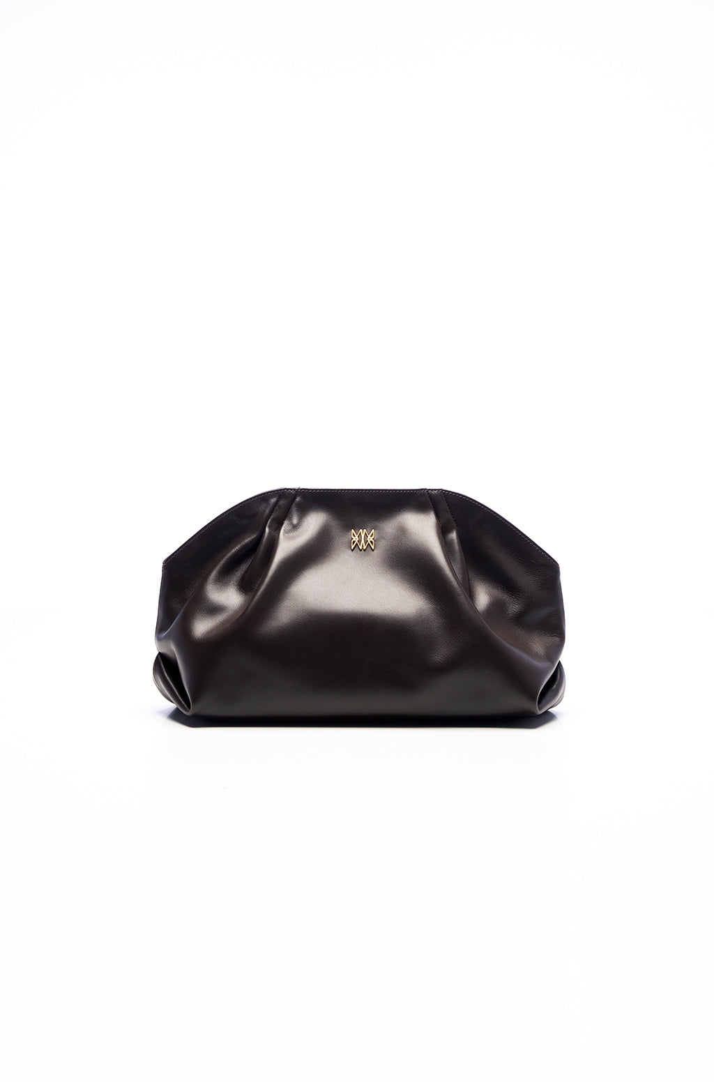 Leather Slouchy Clutch With Metallic Monogram