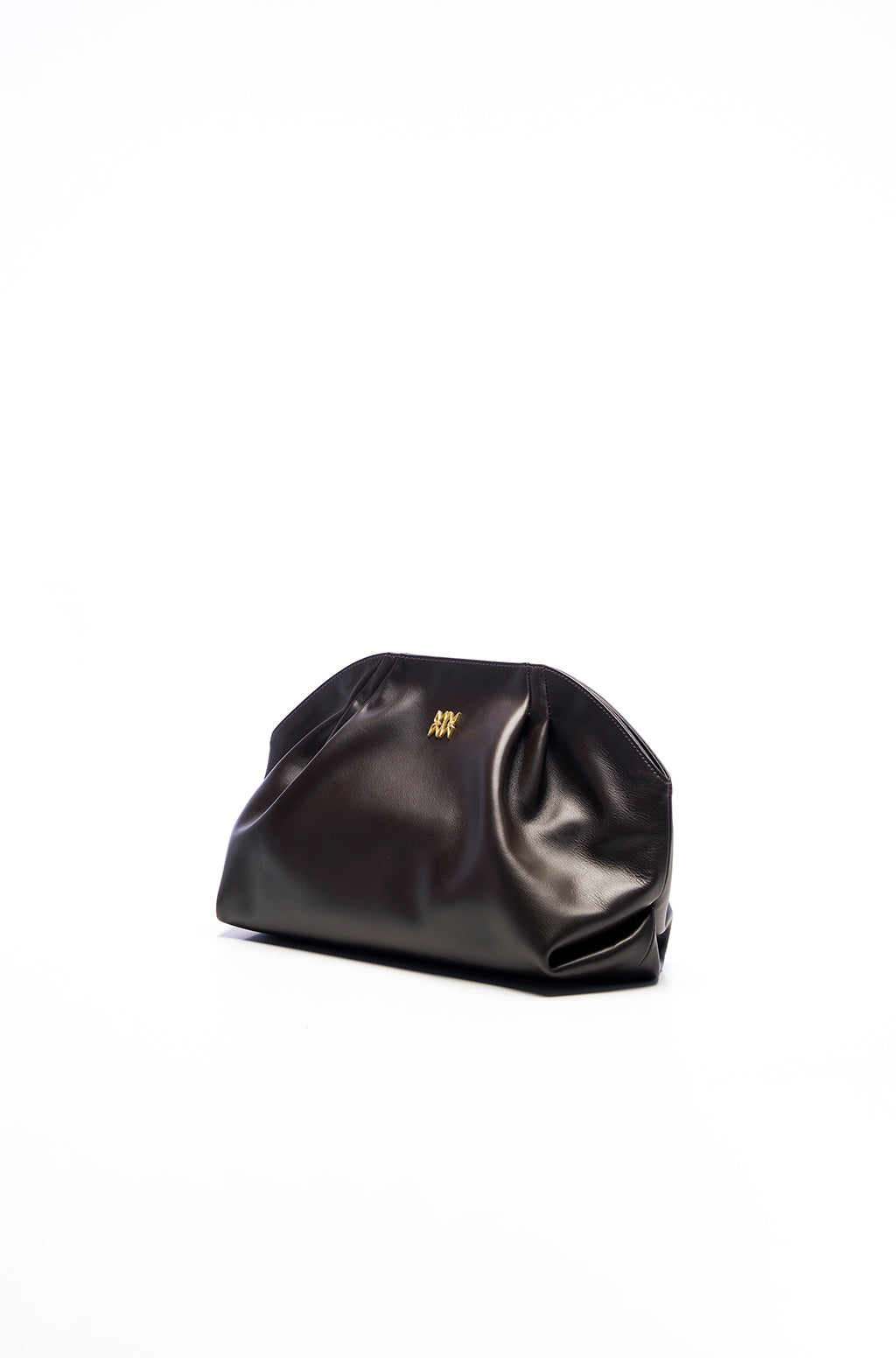 Leather Slouchy Clutch With Metallic Monogram
