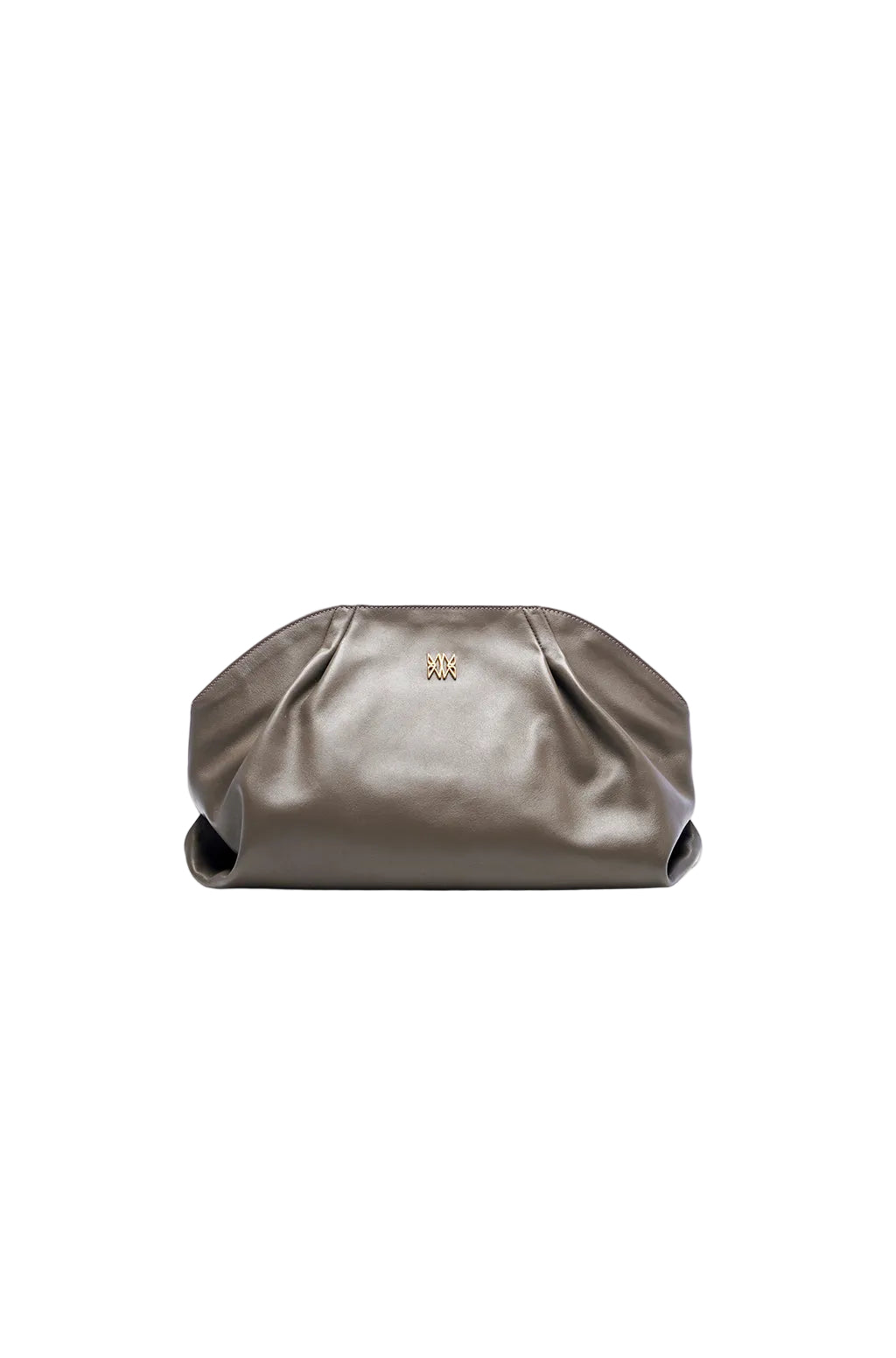 Leather Slouchy Clutch With Metallic Monogram