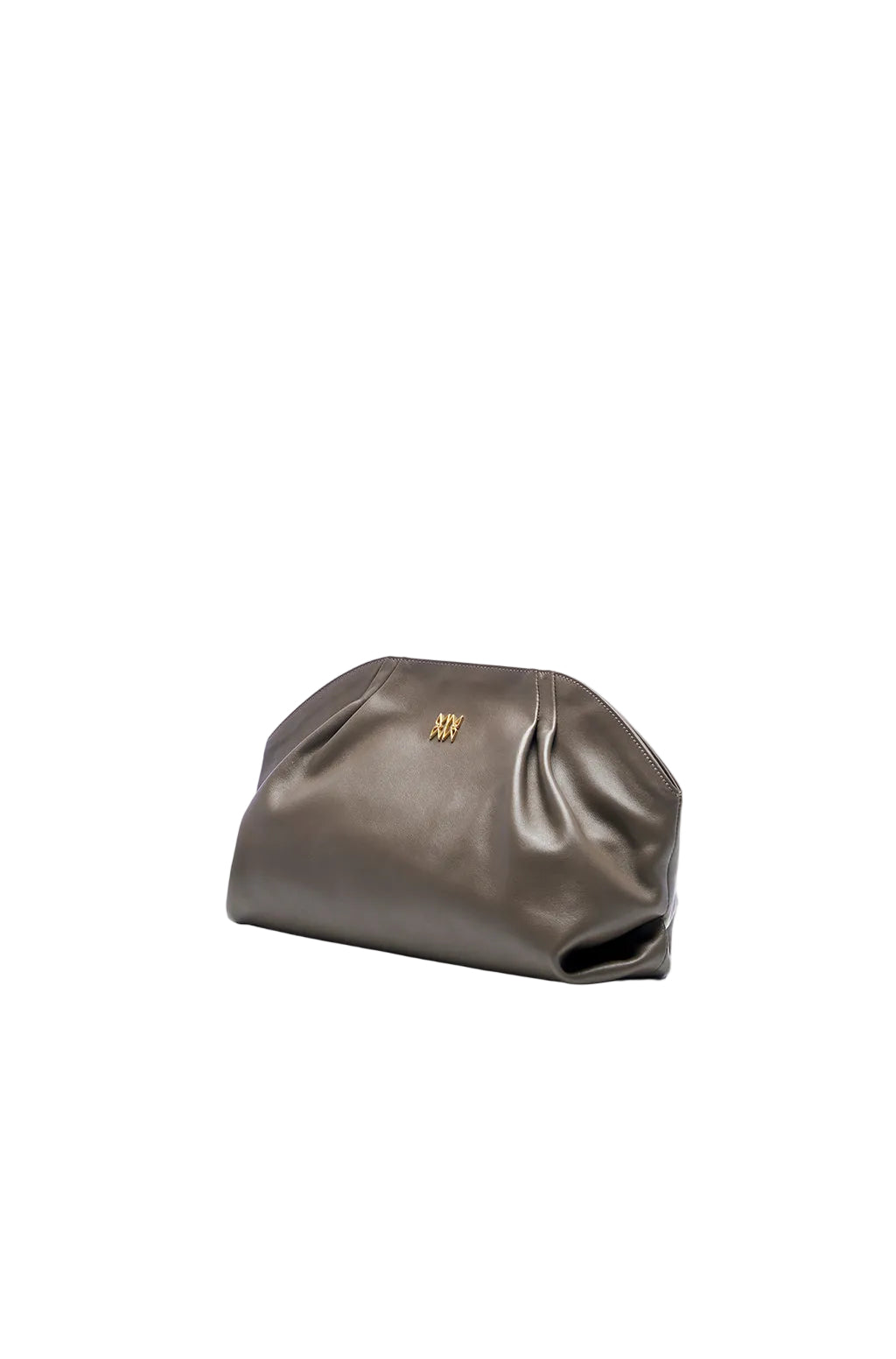 Leather Slouchy Clutch With Metallic Monogram