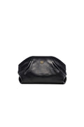 Leather Slouchy Clutch With Metallic Monogram