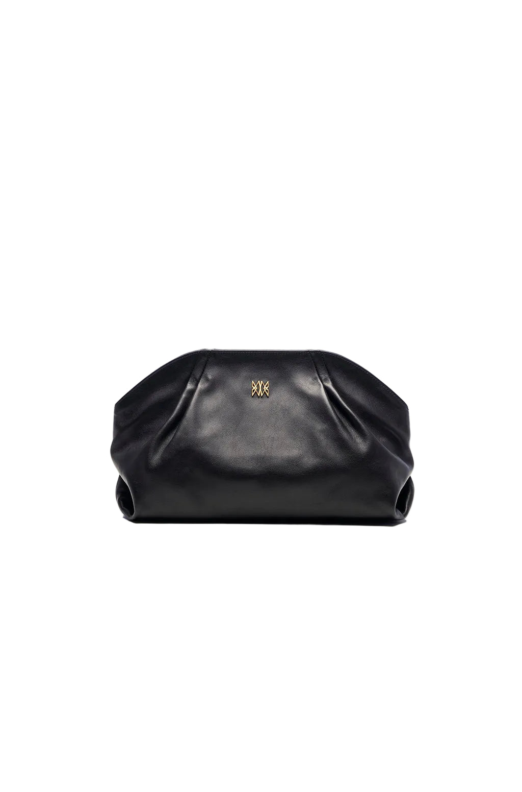Leather Slouchy Clutch With Metallic Monogram
