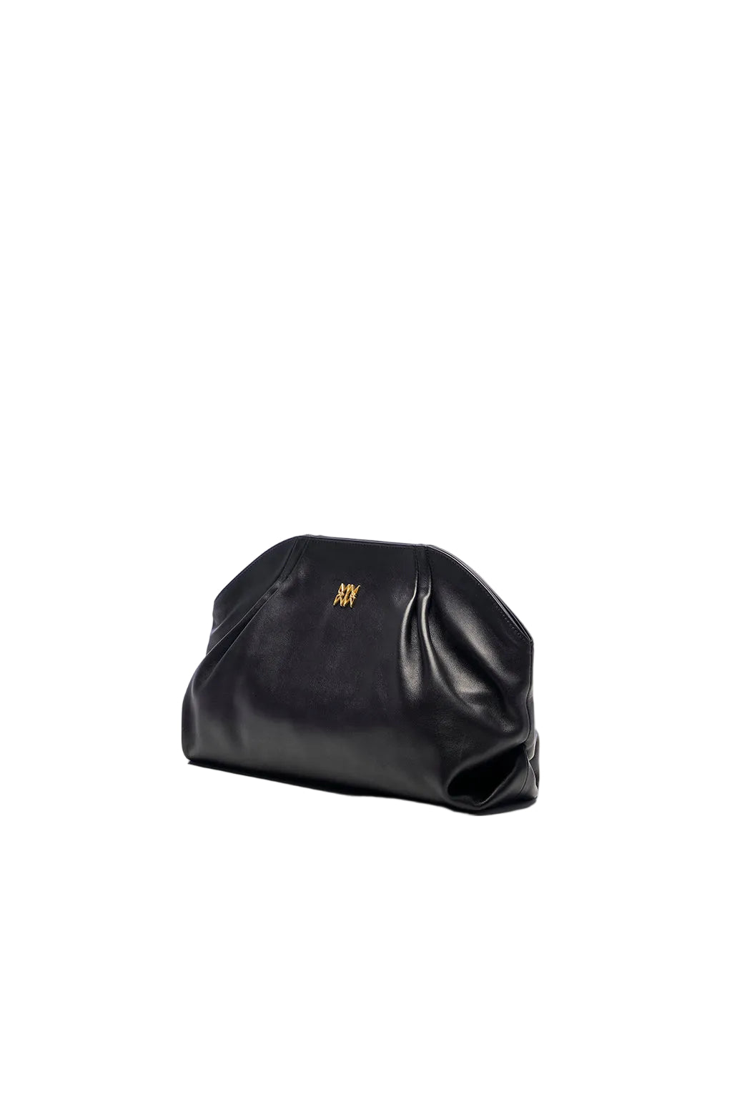 Leather Slouchy Clutch With Metallic Monogram