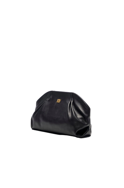 Leather Slouchy Clutch With Metallic Monogram