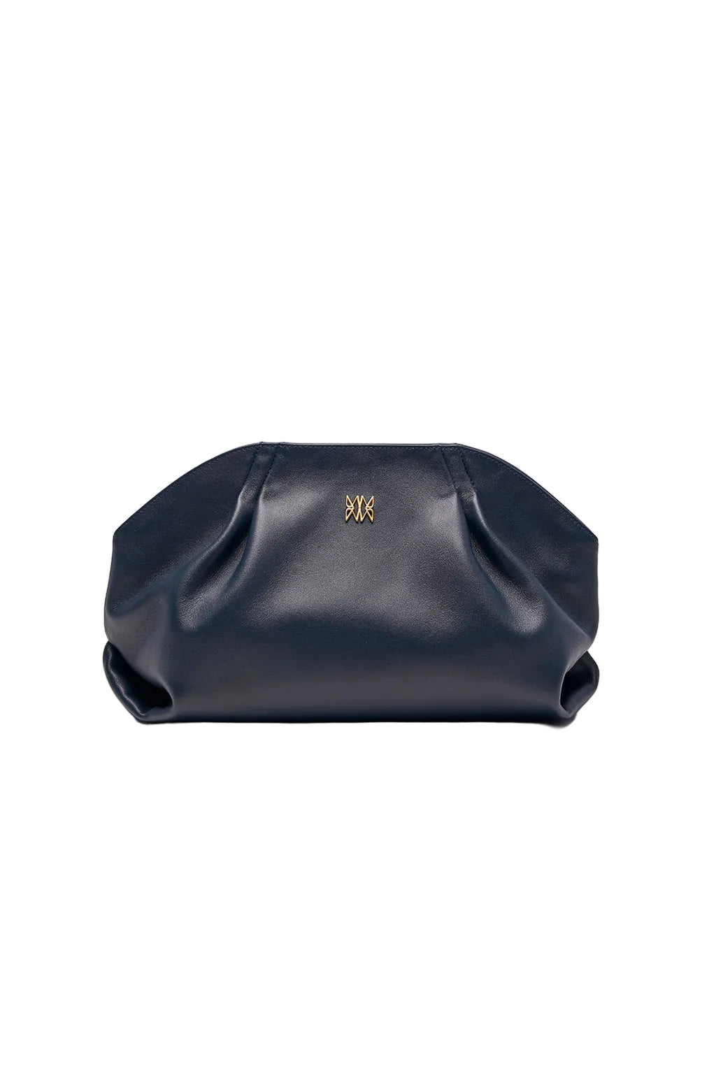 Leather Slouchy Clutch With Metallic Monogram