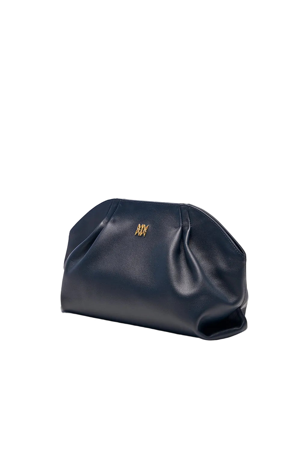 Leather Slouchy Clutch With Metallic Monogram