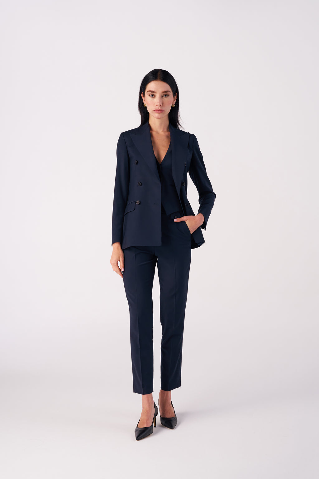 Slim-Fit Double-breasted Stretch wool blend Blazer