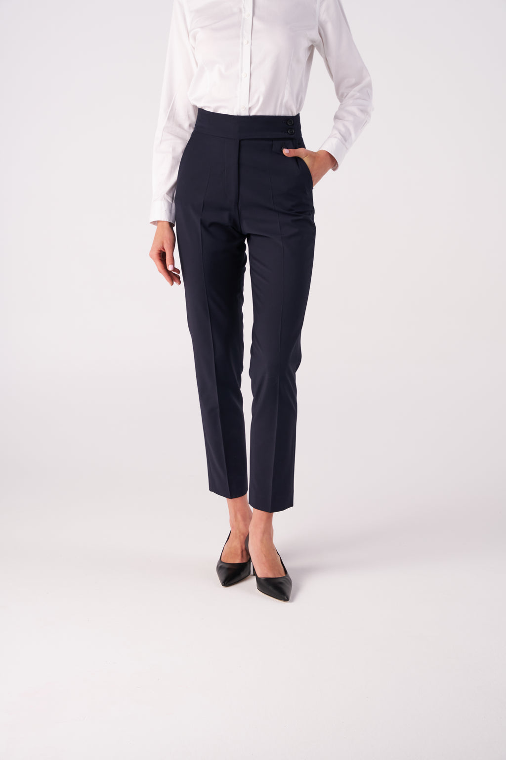 Tailored Straight Stretch wool blend Trousers
