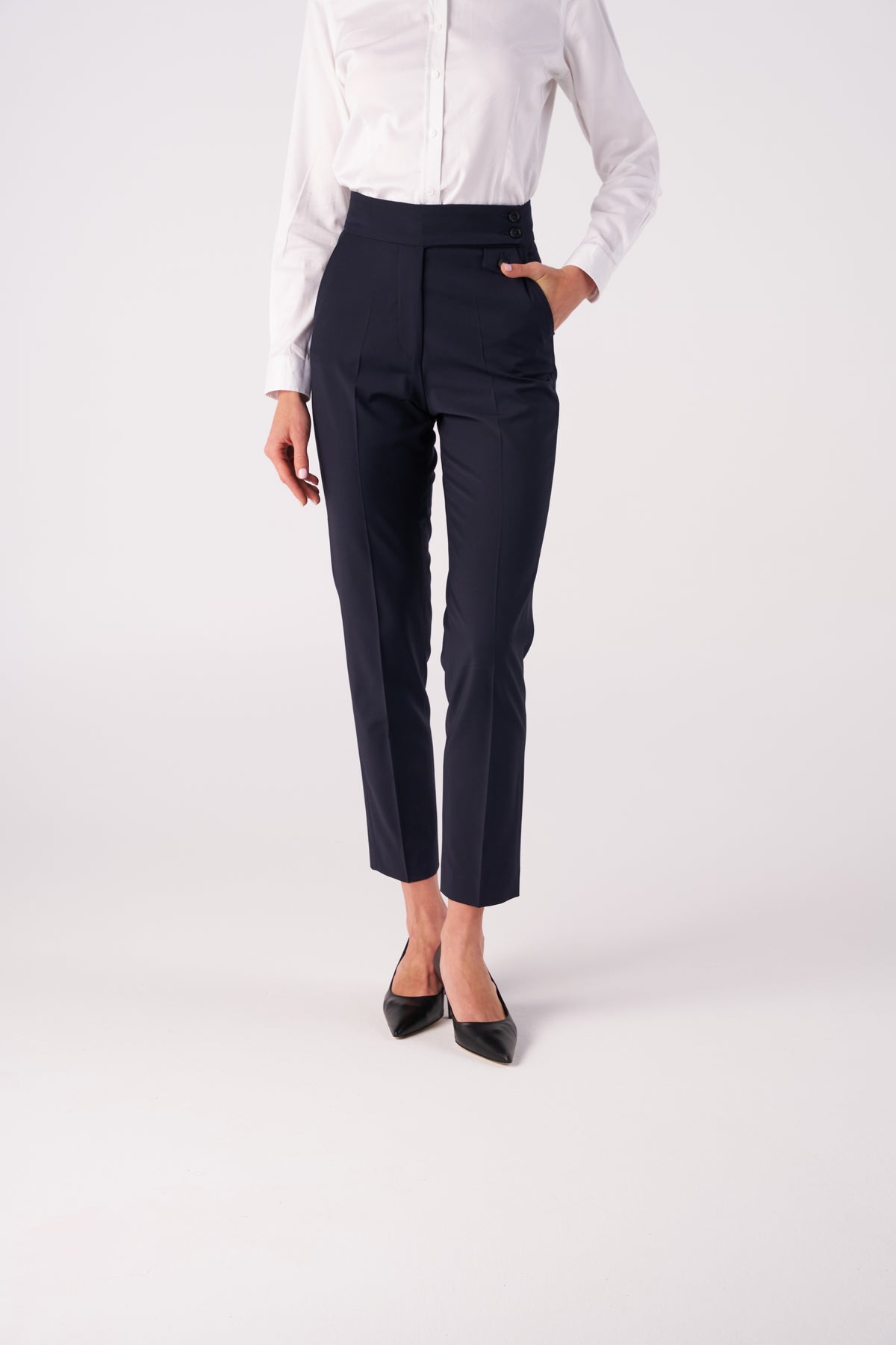 Tailored Straight Stretch wool blend Trousers