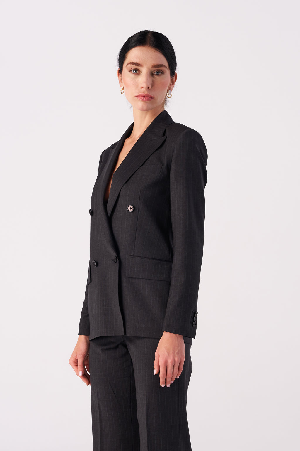 Pinstripe Regular-fit Stretch Wool Blend Blazer