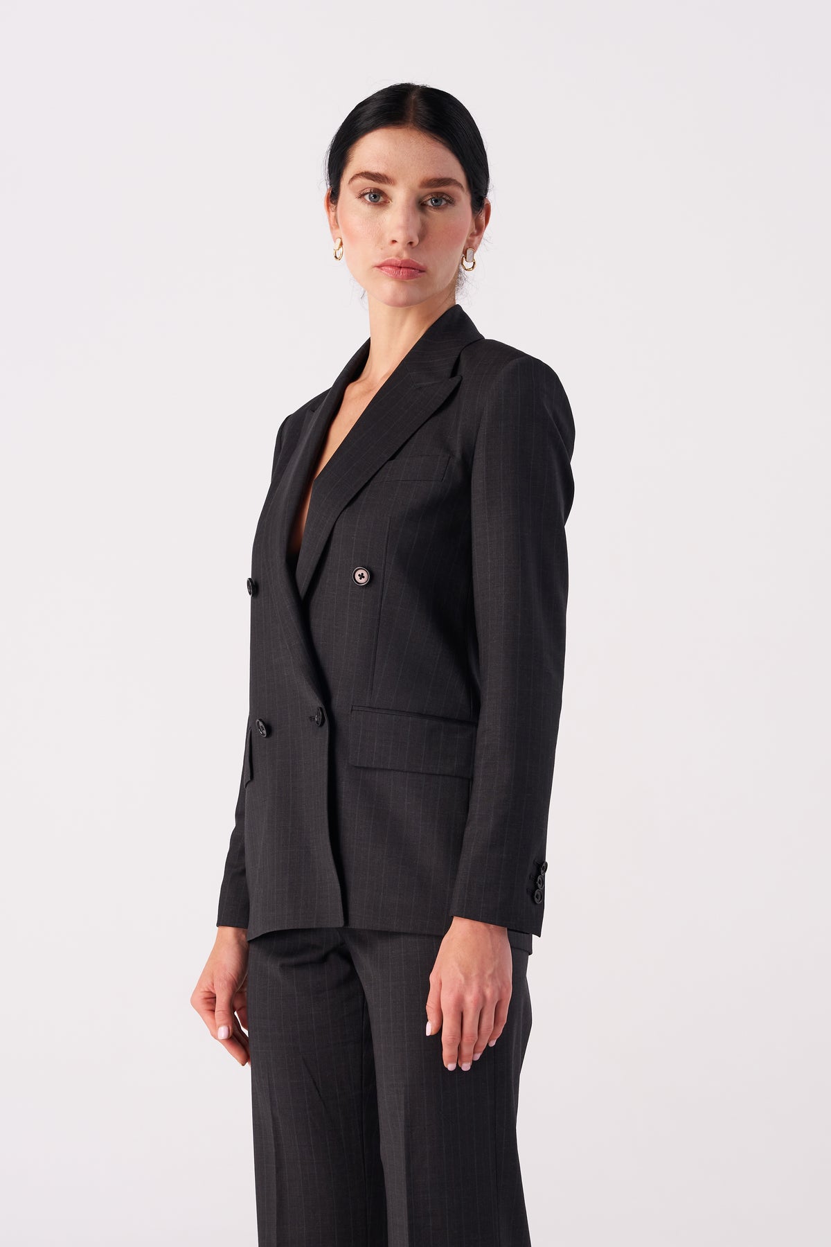 Pinstripe Regular-fit Stretch Wool Blend Blazer
