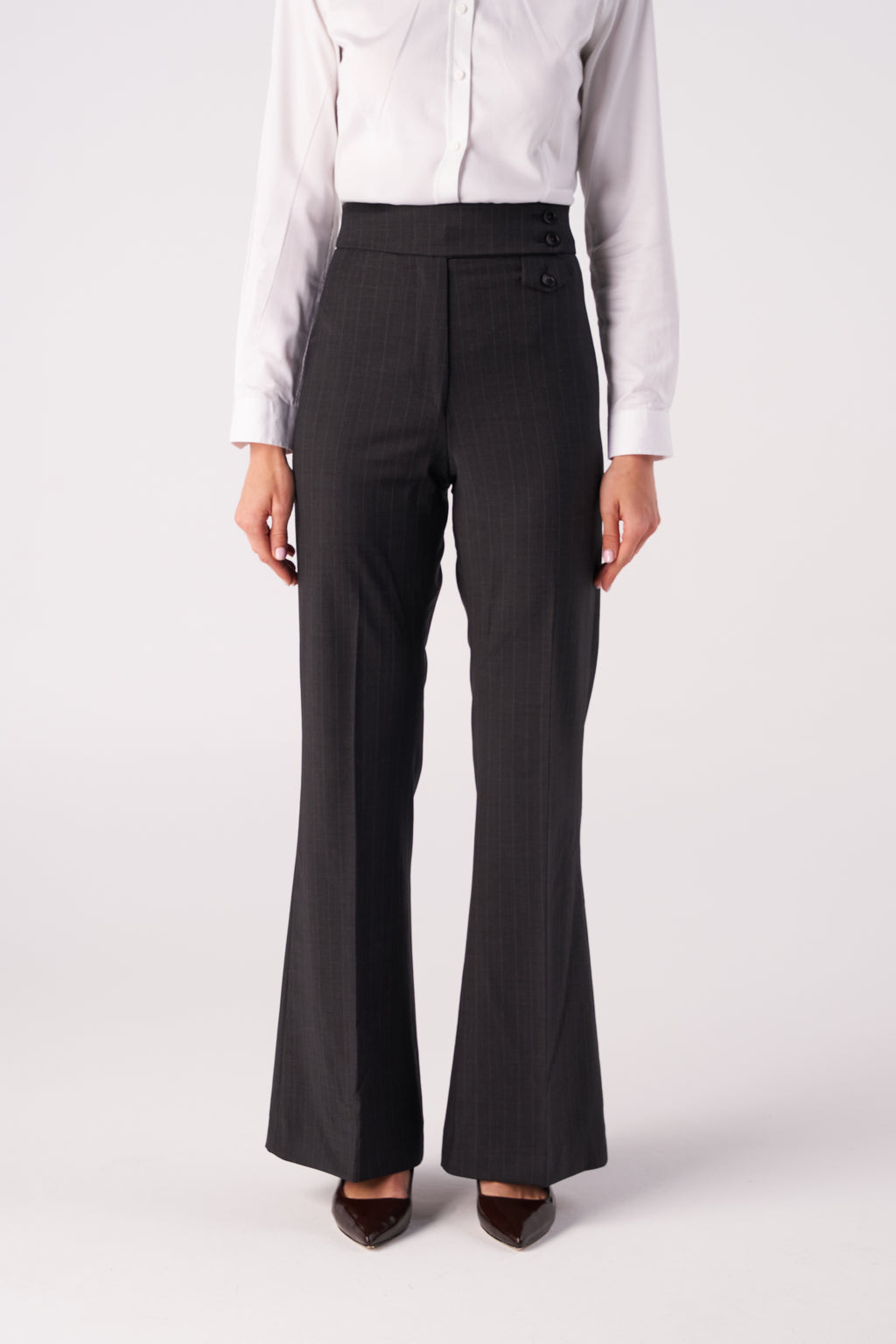 Pinstripe Wide-Leg Stretch Wool Blend Trousers