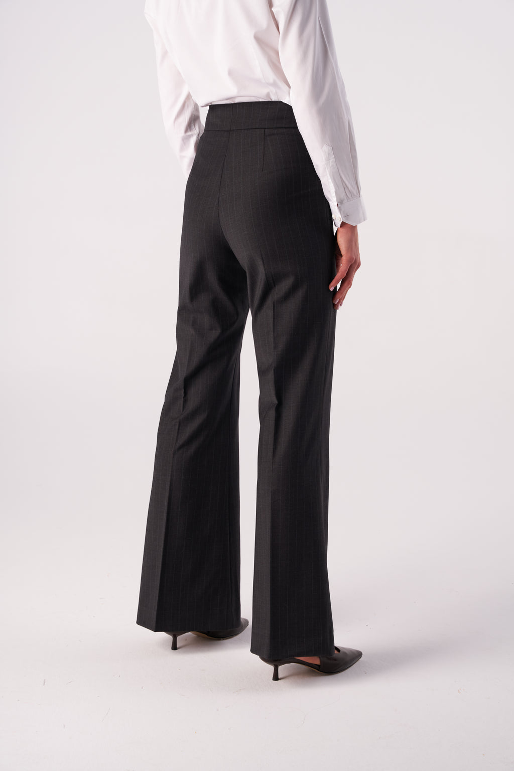 Pinstripe Wide-Leg Stretch Wool Blend Trousers