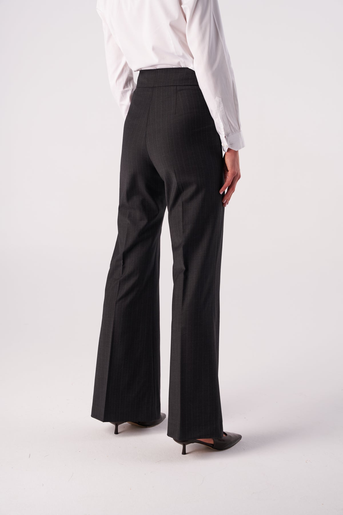 Pinstripe Wide-Leg Stretch Wool Blend Trousers
