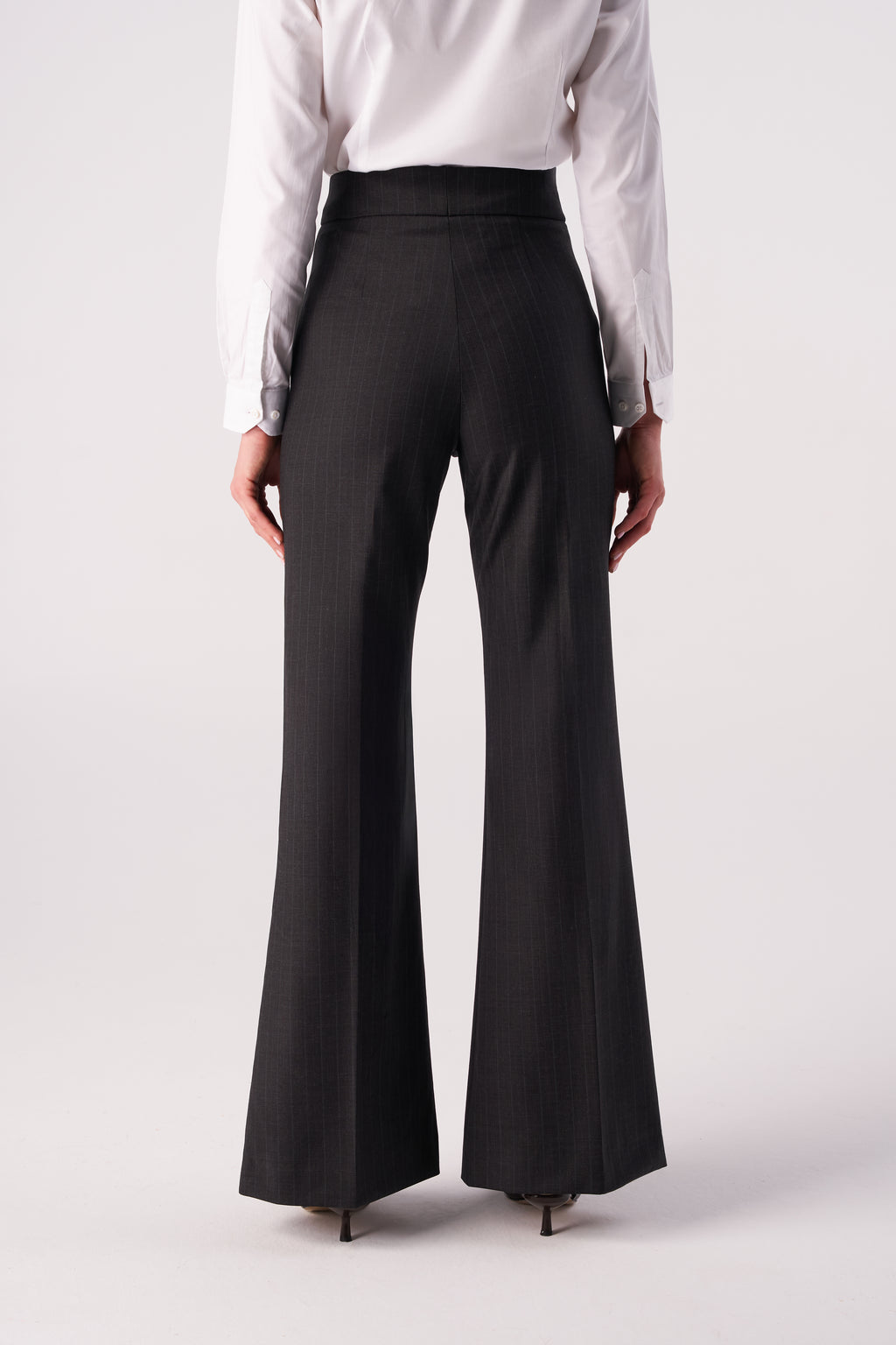 Pinstripe Wide-Leg Stretch Wool Blend Trousers