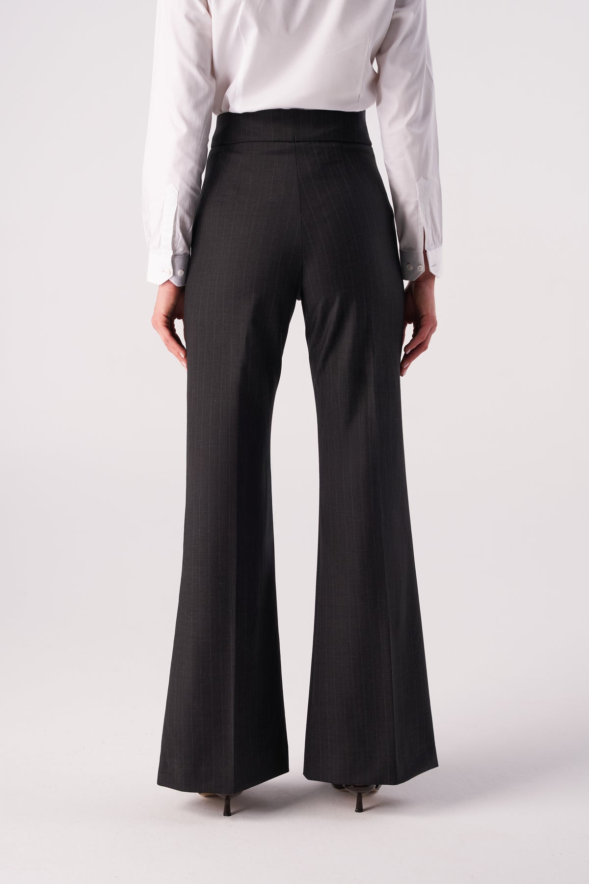 Pinstripe Wide-Leg Stretch Wool Blend Trousers