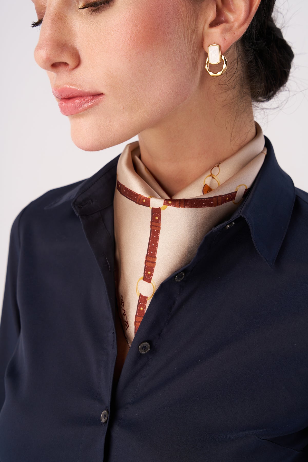 Silk Mini Scarf with Equestrian Link print